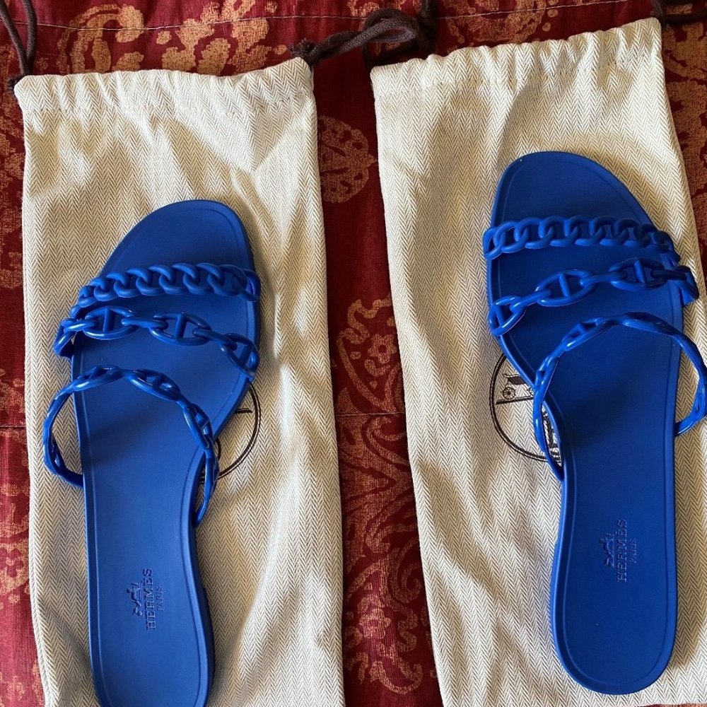 100% HERMES CHAINE D'ANCRE ROYAL BLUE SANDALS 41